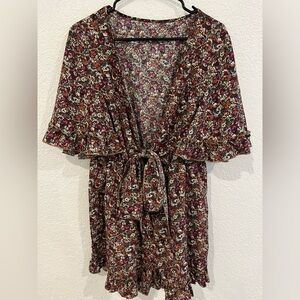 Floral Ruffle Front-Tie Romper